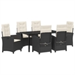 vidaXL 7 Piece Poly Rattan Garden Dining Set with Cushions in Black