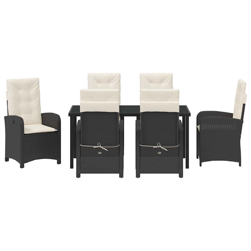 vidaXL 7 Piece Poly Rattan Garden Dining Set with Cushions in Black