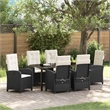 vidaXL 7 Piece Poly Rattan Garden Dining Set with Cushions in Black