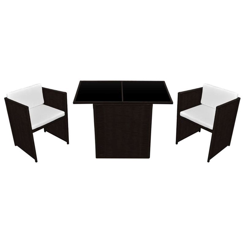 vidaXL 3 Piece Rattan Garden Dining Set in Brown/Cream white