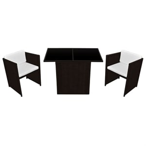 vidaXL 3 Piece Rattan Garden Dining Set in Brown/Cream white