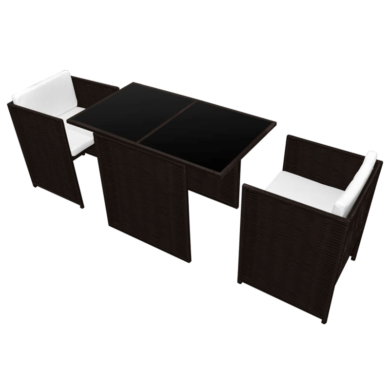 vidaXL 3 Piece Rattan Garden Dining Set in Brown/Cream white