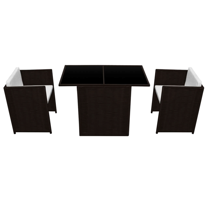 vidaXL 3 Piece Rattan Garden Dining Set in Brown/Cream white