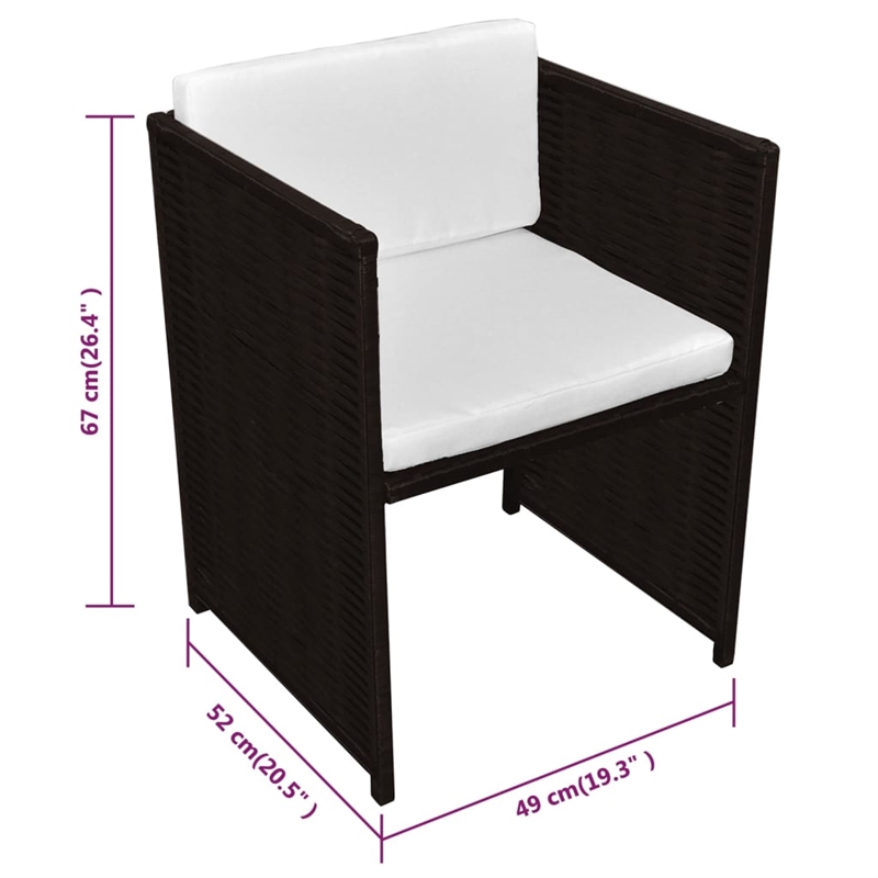 vidaXL 3 Piece Rattan Garden Dining Set in Brown/Cream white