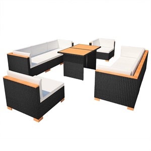 vidaXL 10 Piece Poly Rattan Garden Dining Set in Black and Brown