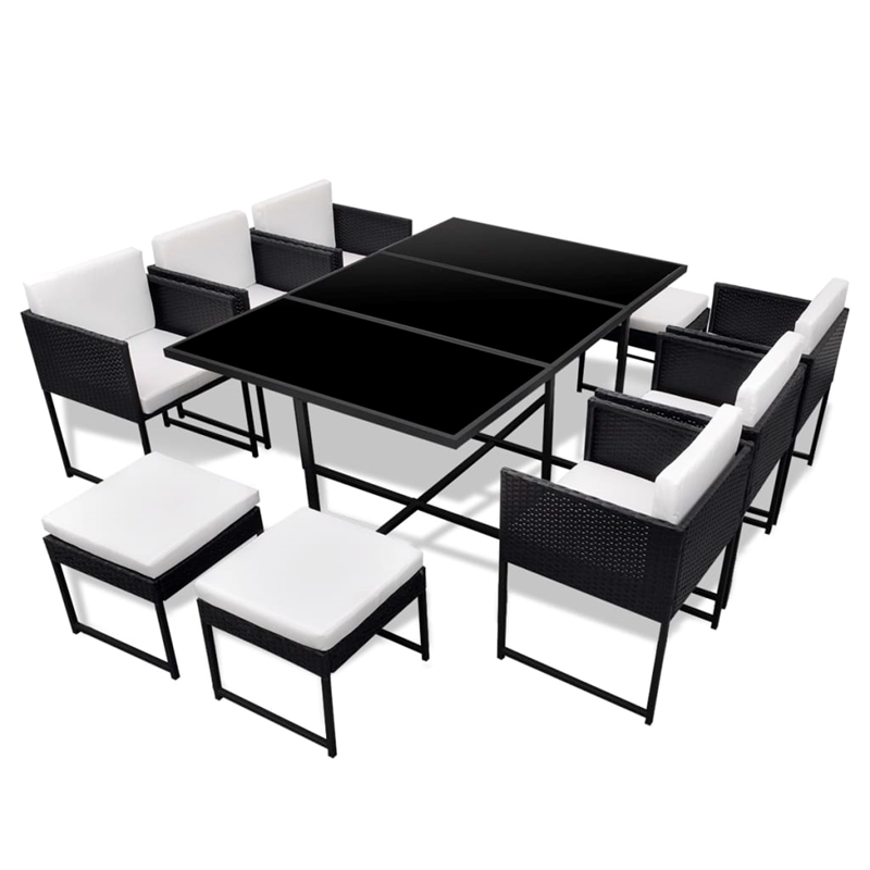 vidaXL 11 Piece Rattan Garden Dining Set in Black
