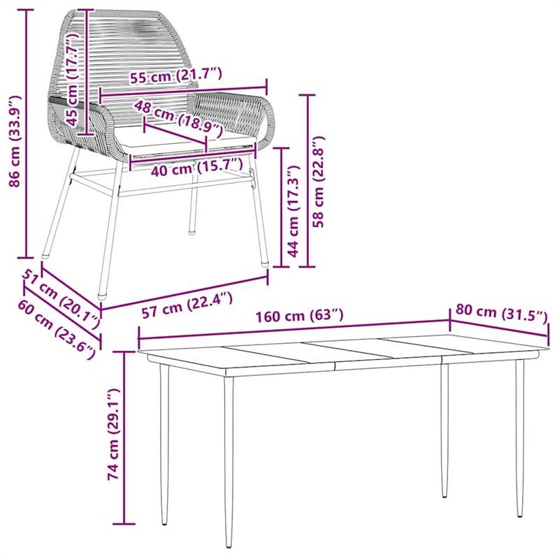 vidaXL Poly Rattan Garden Dining Set in Black