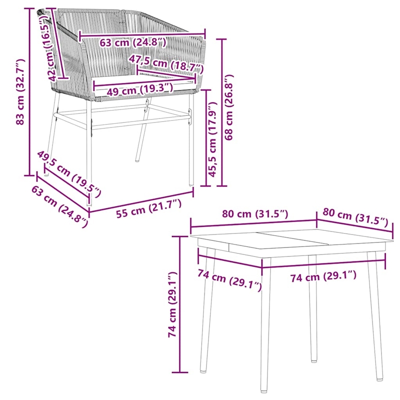 vidaXL 5 Piece Poly Rattan Garden Dining Set in Black/Dark Gray