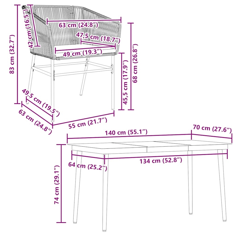 vidaXL 5 Piece Poly Rattan Garden Dining Set in Black/Dark Gray