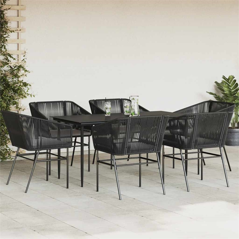 vidaXL 7 Piece Poly Rattan Garden Dining Set in Black/Dark Gray