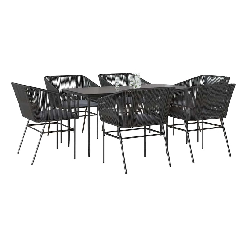vidaXL 7 Piece Poly Rattan Garden Dining Set in Black/Dark Gray