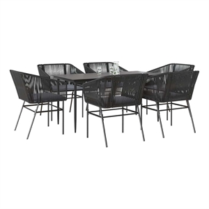 vidaXL 7 Piece Poly Rattan Garden Dining Set in Black/Dark Gray