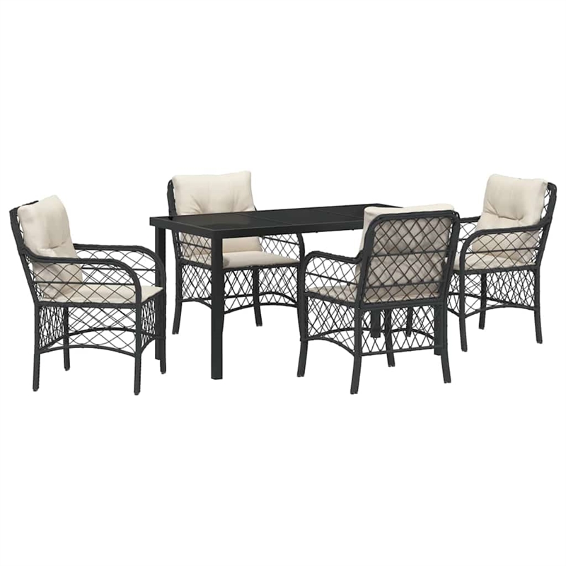 vidaXL 5 Piece Poly Rattan Garden Dining Set with Cushions in Black