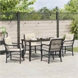 vidaXL 5 Piece Poly Rattan Garden Dining Set with Cushions in Black