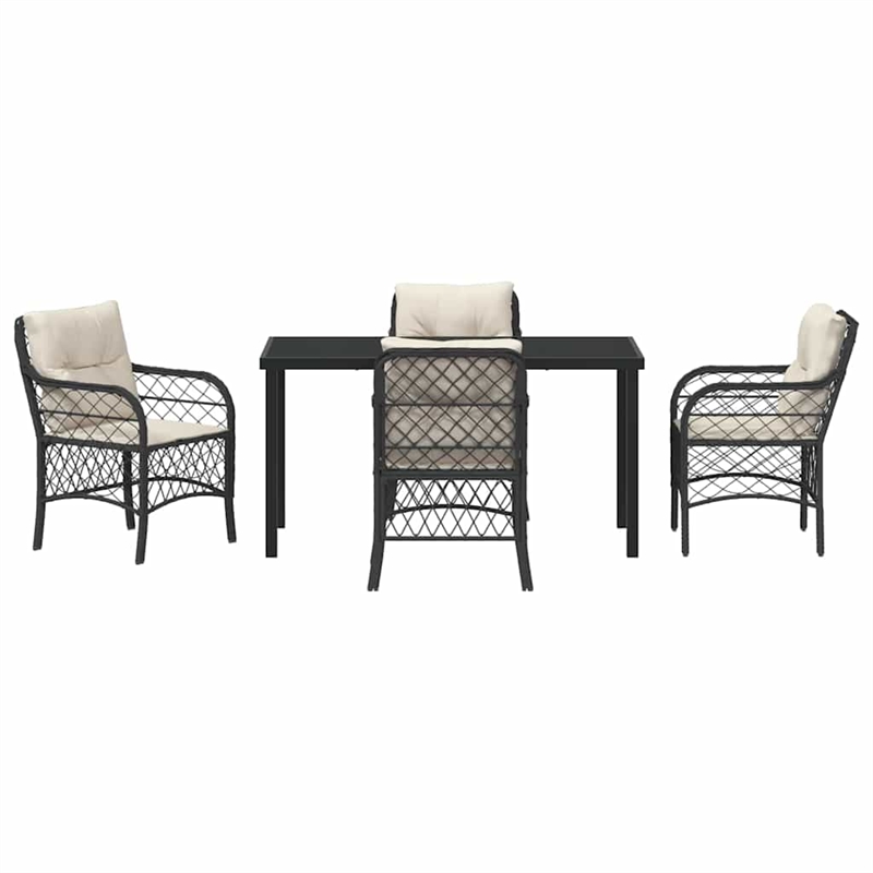 vidaXL 5 Piece Poly Rattan Garden Dining Set with Cushions in Black