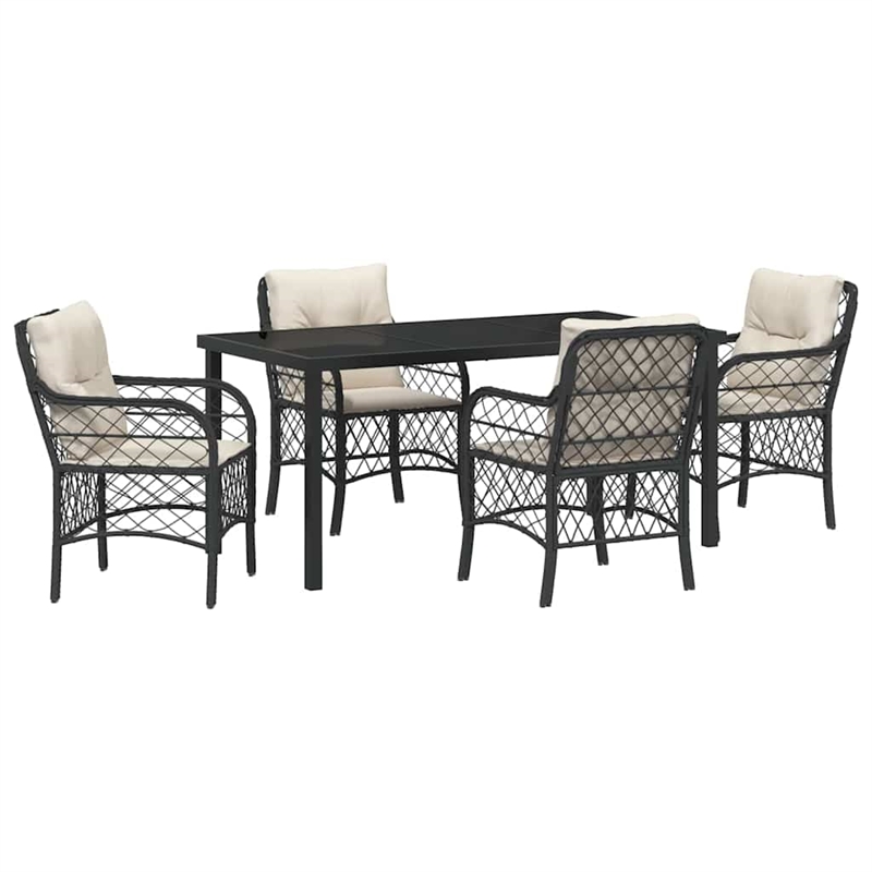 vidaXL 5 Piece Poly Rattan Garden Dining Set with Cushions in Black