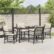 vidaXL 5 Piece Poly Rattan Garden Dining Set with Cushions in Black