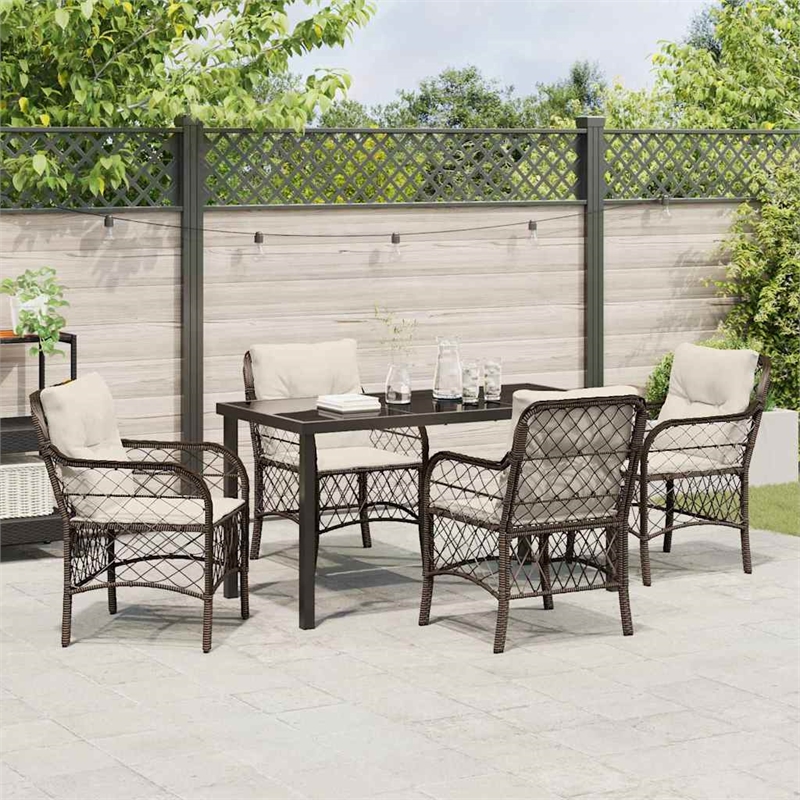 vidaXL 5 Piece Poly Rattan Garden Dining Set with Cushions in Black