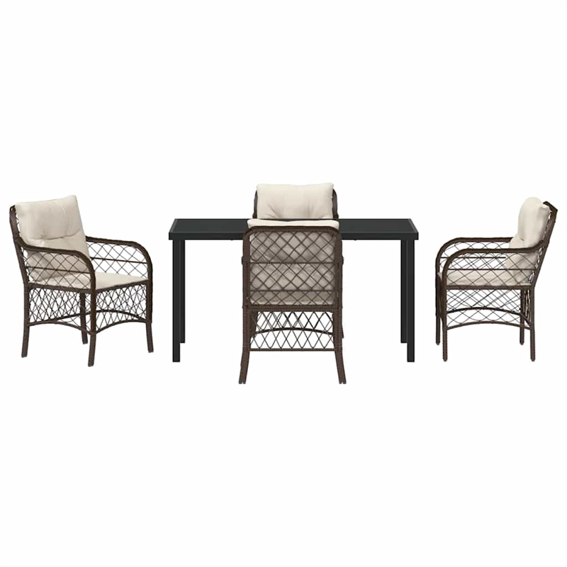 vidaXL 5 Piece Poly Rattan Garden Dining Set with Cushions in Black