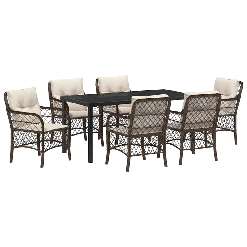 vidaXL 7 Piece Poly Rattan Garden Dining Set with Cushions in Black