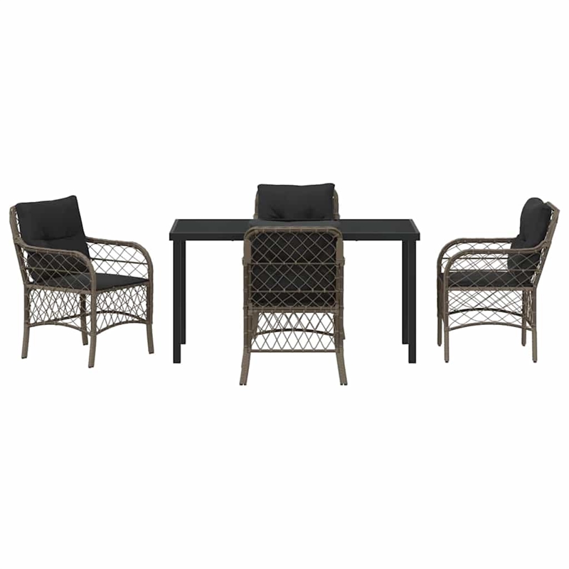 vidaXL 5 Piece Poly Rattan Garden Dining Set with Cushions in Black