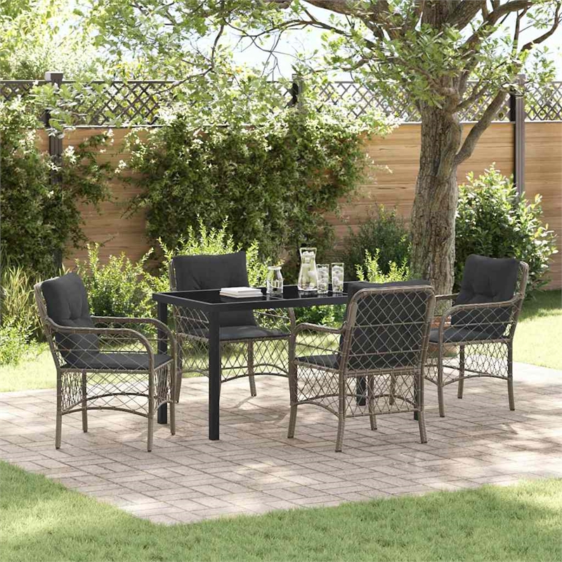 vidaXL 5 Piece Poly Rattan Garden Dining Set with Cushions in Black