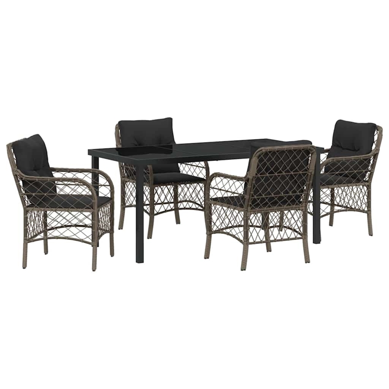 vidaXL 5 Piece Poly Rattan Garden Dining Set with Cushions in Black