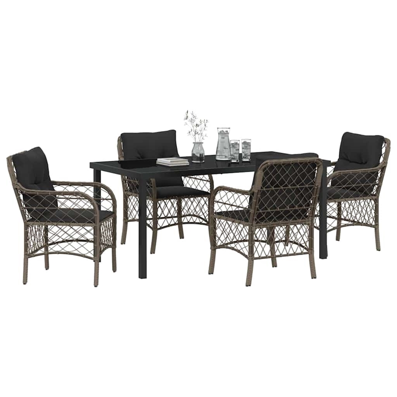 vidaXL 5 Piece Poly Rattan Garden Dining Set with Cushions in Black