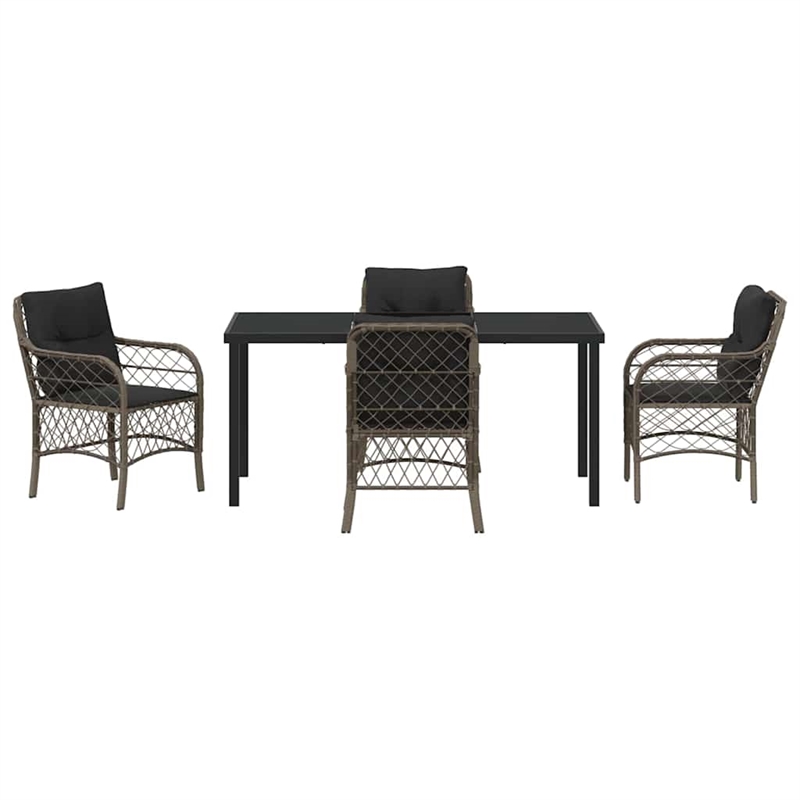 vidaXL 5 Piece Poly Rattan Garden Dining Set with Cushions in Black