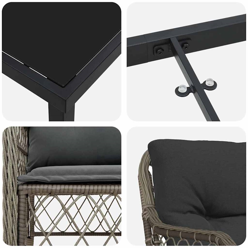 vidaXL 5 Piece Poly Rattan Garden Dining Set with Cushions in Black