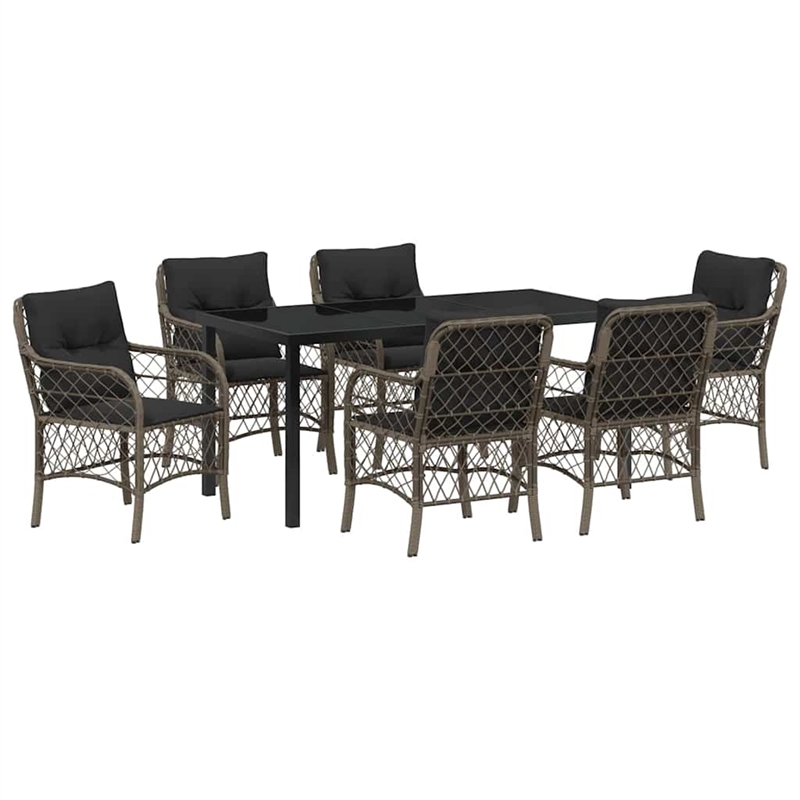 vidaXL 7 Piece Poly Rattan Garden Dining Set with Cushions in Black