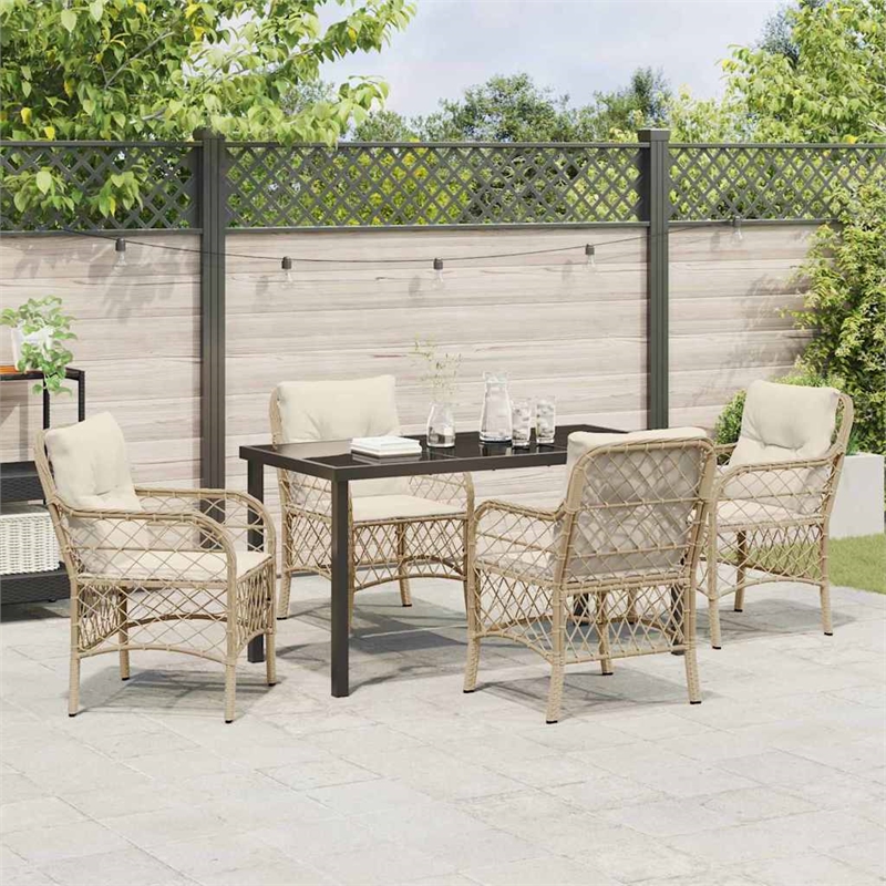 vidaXL 5 Piece Poly Rattan Garden Dining Set with Cushions in Black