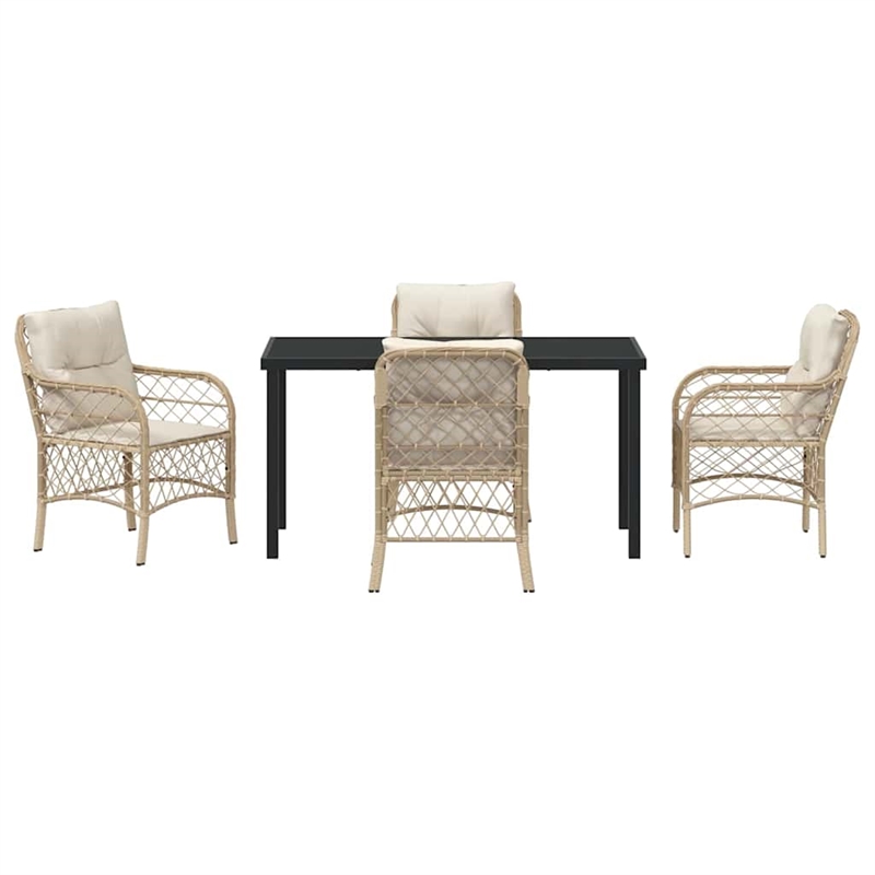 vidaXL 5 Piece Poly Rattan Garden Dining Set with Cushions in Black