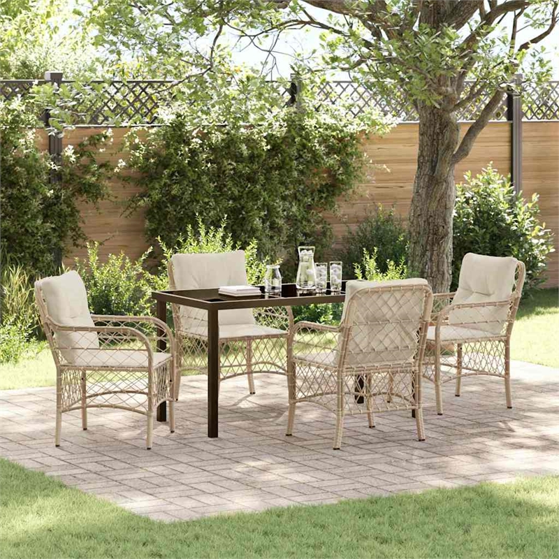 vidaXL 5 Piece Poly Rattan Garden Dining Set with Cushions in Black