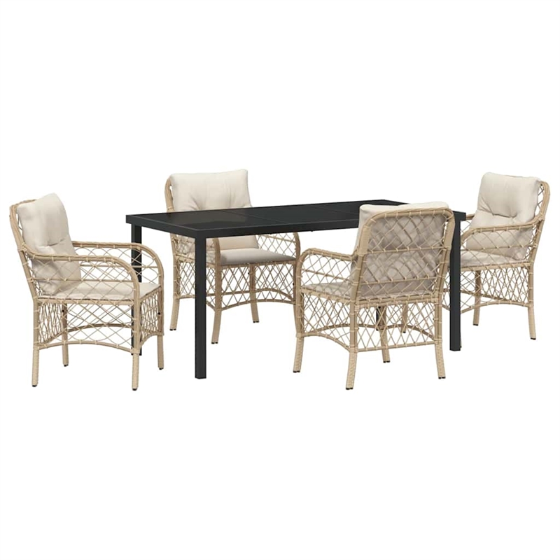 vidaXL 5 Piece Poly Rattan Garden Dining Set with Cushions in Black