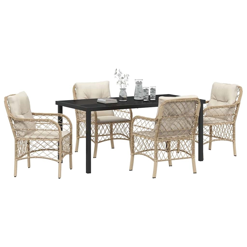 vidaXL 5 Piece Poly Rattan Garden Dining Set with Cushions in Black