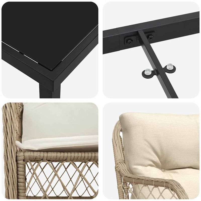 vidaXL 5 Piece Poly Rattan Garden Dining Set with Cushions in Black