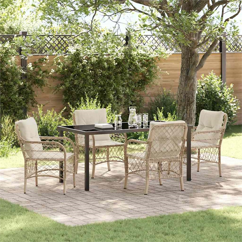 vidaXL 5 Piece Poly Rattan Garden Dining Set with Cushions in Black