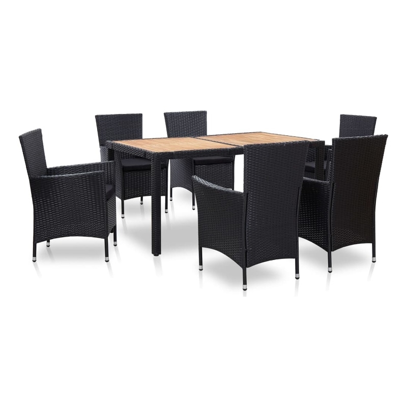 vidaXL 7 Piece Powder-Coated Steel Garden Dining Set in Black