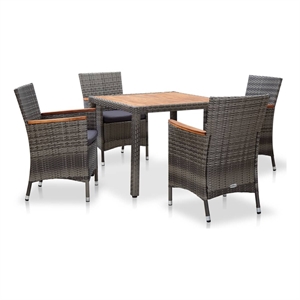 vidaXL 5 Piece Poly Rattan Garden Dining Set in Dark Gray