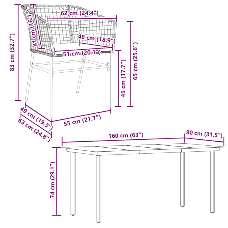 vidaXL 5 Piece Steel Garden Dining Set in Black
