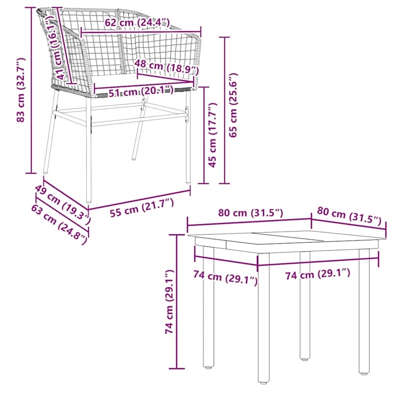 vidaXL Poly Rattan Garden Dining Set in Brown