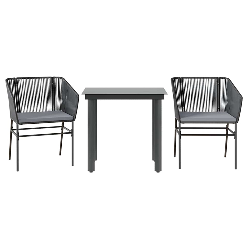 vidaXL 3 Piece Poly Rattan Garden Dining Set in Black/Dark Gray