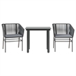 vidaXL 3 Piece Poly Rattan Garden Dining Set in Black/Dark Gray