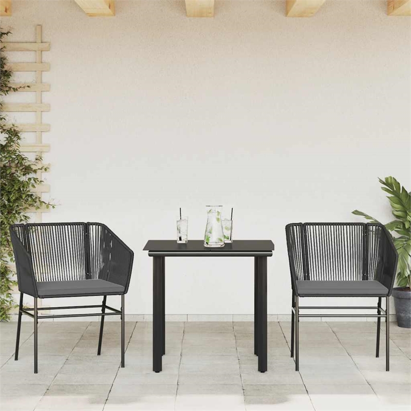 vidaXL 3 Piece Poly Rattan Garden Dining Set in Black/Dark Gray