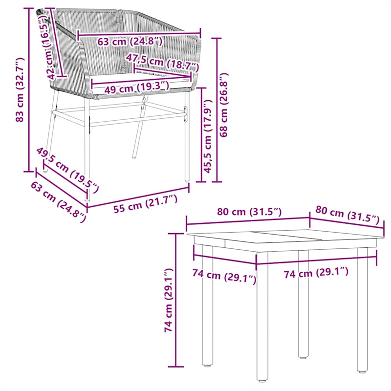 vidaXL 5 Piece Steel Garden Dining Set in Black
