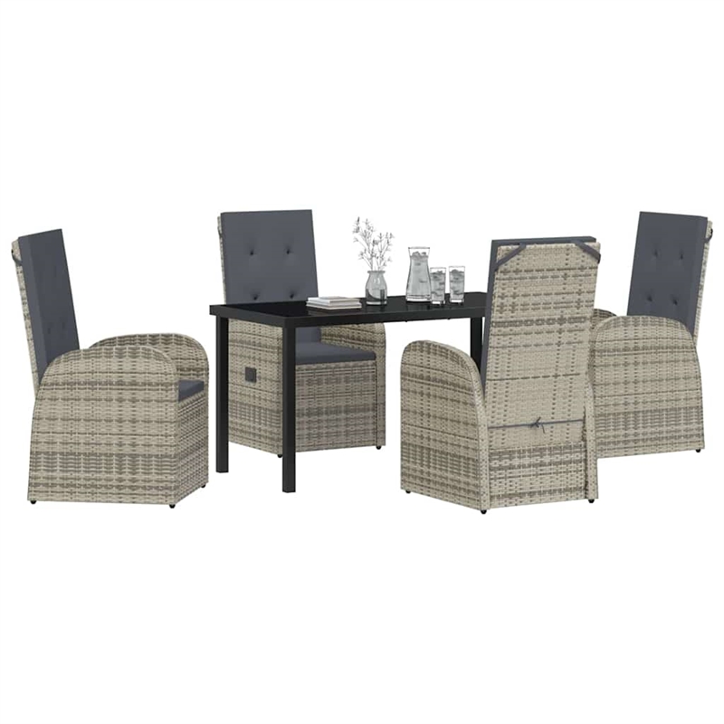 vidaXL 5 Piece Poly Rattan Garden Dining Set with Cushions in Black