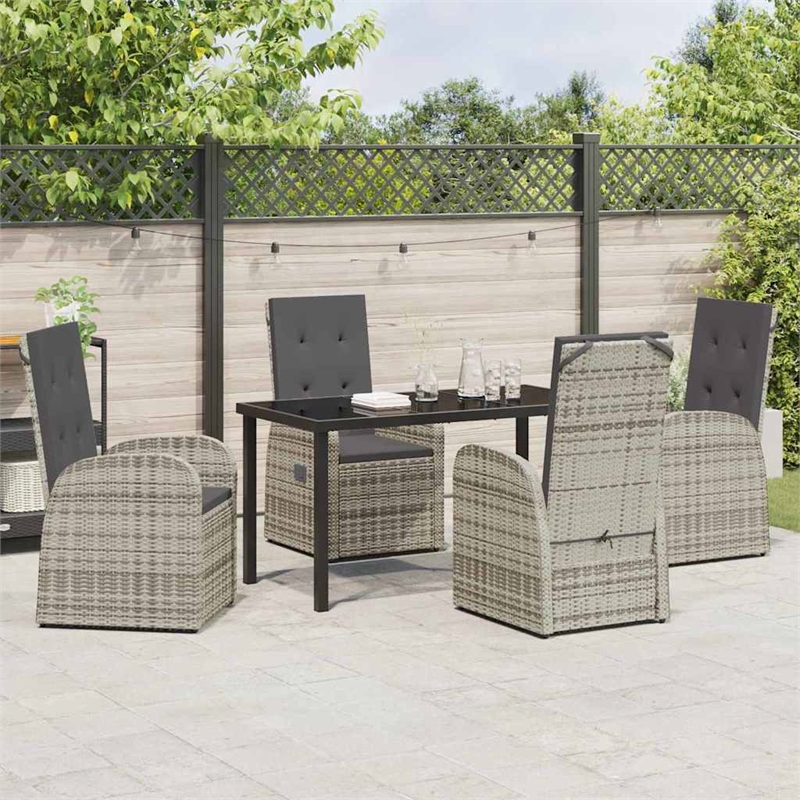 vidaXL 5 Piece Poly Rattan Garden Dining Set with Cushions in Black