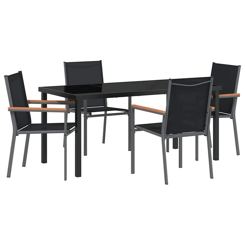vidaXL 5 Piece Powder-Coated Steel Garden Dining Set in Black