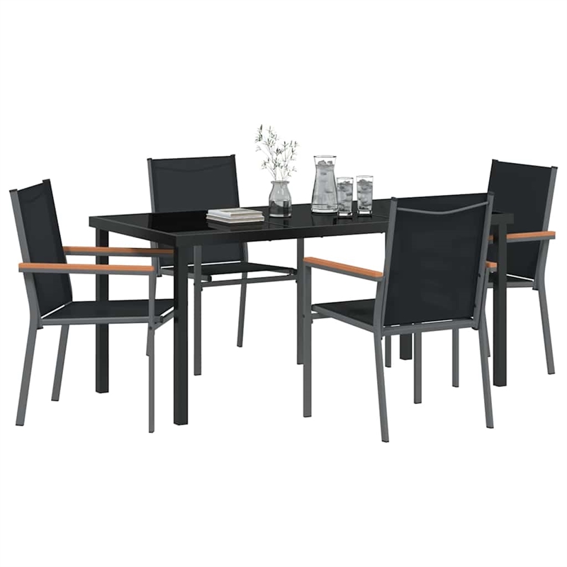 vidaXL 5 Piece Powder-Coated Steel Garden Dining Set in Black